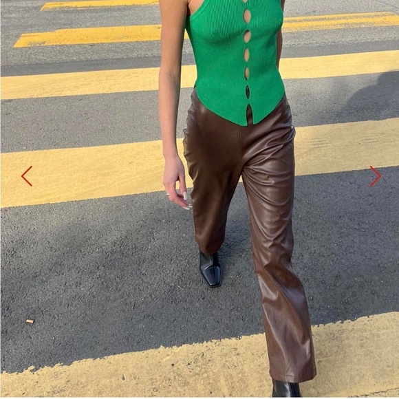 Lisa Says Gah Luisa Brown Faux Leather Pants High Rise Straight Leg XS/S - Picture 3 of 7